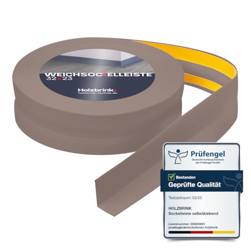 HOLZBRINK Weichsockelleiste selbstklebend PVC 32x23mm, 25 m | Küchenleiste Arbeitsplatte | Abschlussleiste selbstklebend für Badezimmer | Farbe: Cappuccino