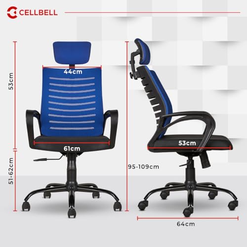 Image of CELLBELL Desire C104 Mesh High Back Ergonomic Office /Study Revolving /Computer Chair for Work from Home - Metal Base, Seat Height Adjustable, Blue