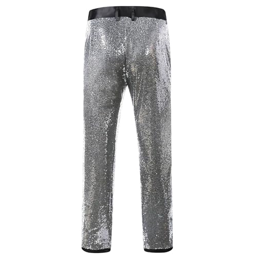 Metallic Pants for Men's Night Club Rave Sequin Pants Slim Fit Disco Party Trouser2