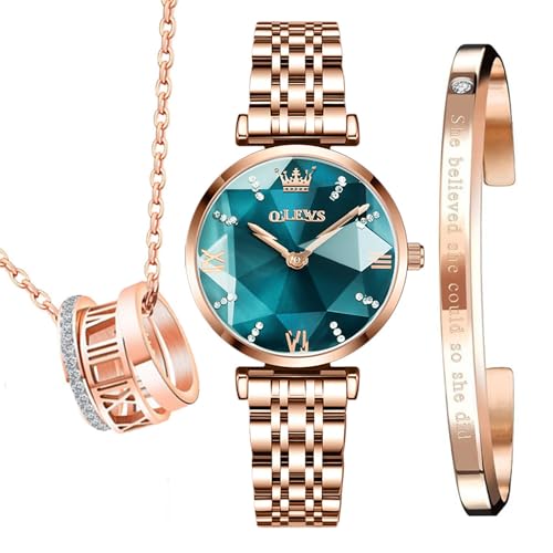 OLEVS Watches Sets Gifts for Women, Watch Necklace Bracelet Sets 3 Pieces for Mom Wife Girlfriend Anniversary Birthday,3ATM Waterproof,Romantic Wedding
