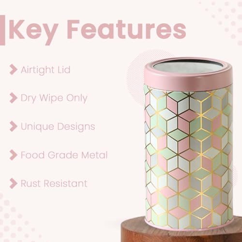 Image of Maroc Collection Airtight Kitchen Container Set| 1400ML- Set of 2| Food Grade Metal Storage Jars for Rice, Besan, Flour & Grains| Leakproof, Moist-Proof X-Large Canisters| Moroccan Pink Pastel