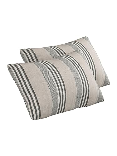Image of 180 TC Pillow Cover Set of 2 | Pillow Cover Cotton 100% | Pillow Cover Set of 2 King Size | Wrinkle Free & Fade Resistance | Striped Pattern | Standard Size | All Season Use (Grey)