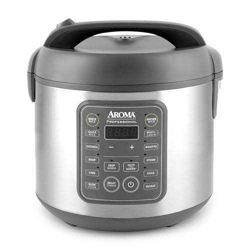 AROMA Professional Digital Rice Cooker, 10-Cup (Uncooked) / 20-Cup (Cooked), Multicooker, Slow Cooker, Steamer, Oatmeal Cooker, Egg Cooker, STS, 5 Qt, Gray, ARC-5200SG by AROMA - Used condition - US$39.90