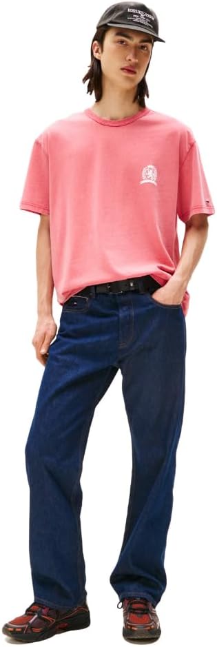 Tommy Jeans Men's Short Sleeve Cotton T-Shirts with Printed Crest Logo
