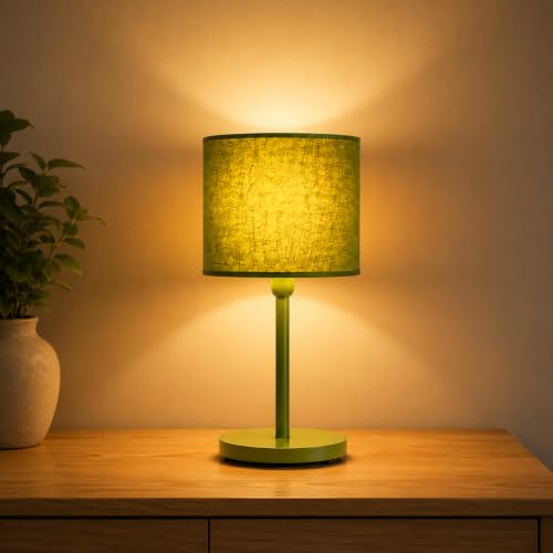 Image of THE GRANDEUR Table Lamp with Fabric Shade, 41 cm, Green, Metal Base | Decorative