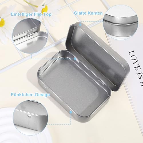 4 Stücke Metalldöschen Klein, Silber Metalldosen Blechdosen mit Deckel,Rechteckig Rostfrei Minibox Aufbewahrungsbox für Münzen, Süßigkeiten, Schlüsseletc,Kleinen Gegenständen(9.5 x 6.0 x 2.2cm)
