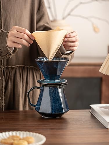 Image of Pour Over Coffee Maker,Ceramic Coffee Maker With 40 pcs Paper Filter,20oz /600ml Pour Over Coffee Dripper (Starry Blue)