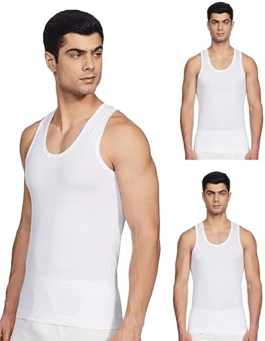 Rupa Jon Sleeveless Vest for Men, 100% Cotton Material, Round Neck, Pack of 3