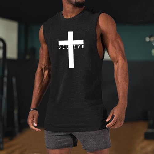 Weiyuqi Christian Tank Top for Men Jesus Cross Shirts Believe Printed Faith Sleeveless Graphic Tee Workout Muscle Shirt2