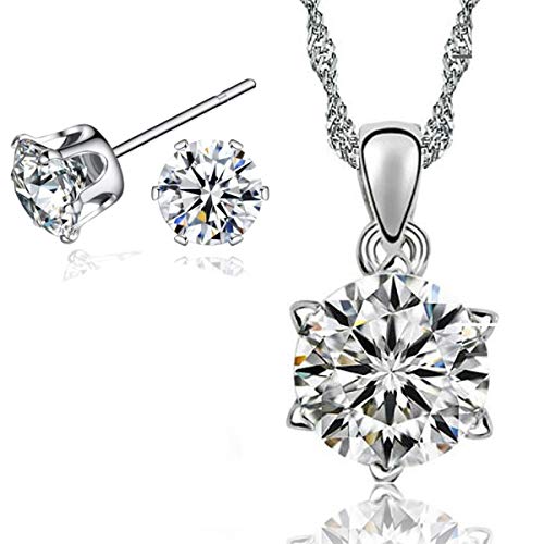 Preisvergleich Produktbild Schmuckhandel Haak *Zirkonia* Halskette mit Ohrringen / Silber beschichtet / Swarovski® Kristalle / inkl. Etui und Schmuckzertifikat