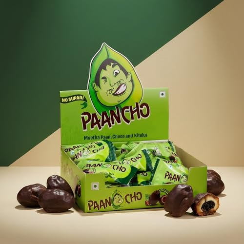 Image of Paancho Choco Dates Paan | Meetha chocolate Paan Mukhwas Mouth Freshener | Perfect For After Meal | Aromatic Paan & Smooth Choco - 100% Vegetarian - 30 Bites