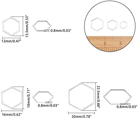 UNICRAFTALE about 36pcs 3 Sizes Hexagon Link Charm Stainless Steel Linking Circle Frames Connectors Metal Hollow Charm for Bracelet Necklace Jewelry Making Stainless Steel Color