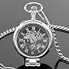 Tiong Silver Transparent Cover Men's Mechanical Pocket Watch Steampunk Skeleton Pocket Watches with Chain Box for Men #2
