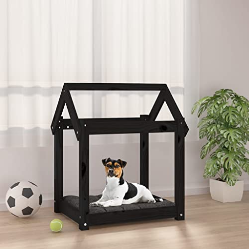 Lit pour chien solide cadre bois stable noir pour salon - 3