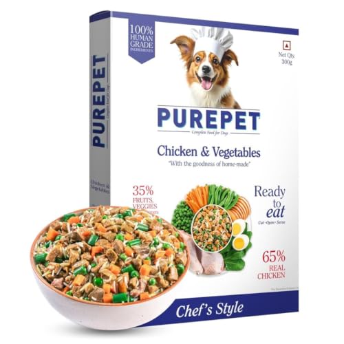 Image of Purepet Fresh Dog Food 300g | Chicken & Vegetables for Adults & Puppies | High Protein, 65% Real Chicken, 35% Fruits & Veggies | No Preservatives | Ready to Serve | All Breeds | Single Meal Pack