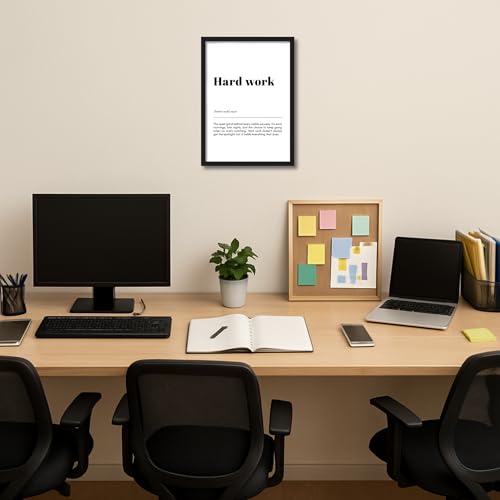 Image of ArtAction Hard Work Wall Frame Poster | Motivational Office Word Art for Study Room & Workspace | A4 Size | Framed Typography Poster | Wall Decor Gift for Professionals & Students