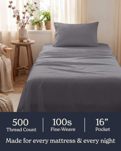 Image of Beckham Hotel Collection 100% Cotton Twin Sheet Set, 3-Piece, Dark Gray