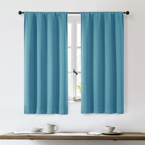 OWENIE Turquoise Blackout Curtains for Bedroom 54 Inch Length 2 Panels Set
