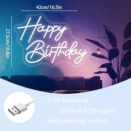Image of Happy Birthday Neon Sign Dimmable Led Neon Lights Happy Birthday Party Neon Signs for Wall Decor USB Powered Led Neon Signs for Room Decoration