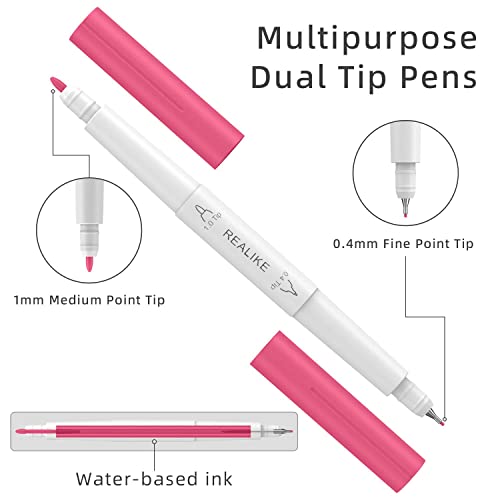 Image of REALIKE Dual Tip Pens Compatible with Cricut Maker 3 /Maker 4 /Maker /Explore 3 /4 /5 /Air 2 /Air, Dual Tip Marker Pens Set of 24 Pack Fine Point Pen Writing Drawing Pens (0.4 Tip & 1.0 Tip)