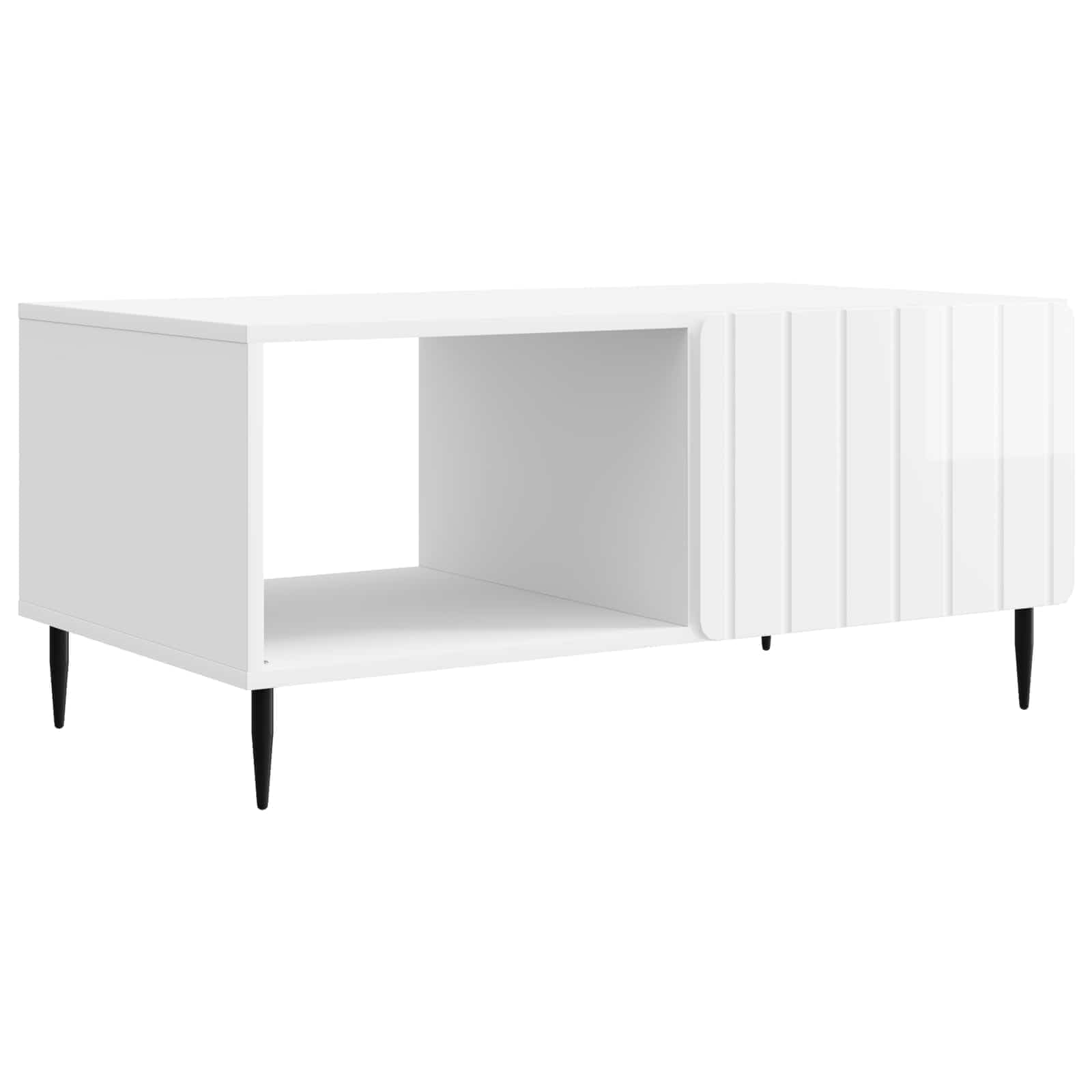 Table Basse Blanc Brillant Salon Moderne Style Industriel 90 cm
