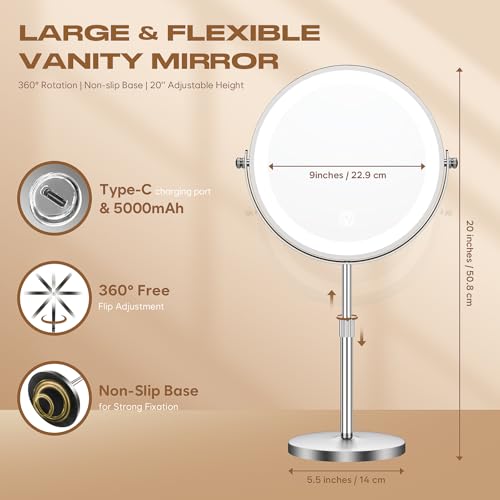 image for Dienmern Makeup Mirror with Lights, 1x/20x 360° Rotation Vanity Mirro
