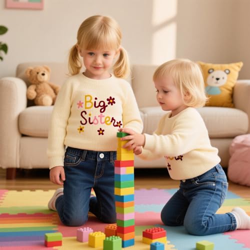 UNICOMIDEA Toddler Baby Girl Big Sister Knit Sweater Little Sister Cute Floral Pullover Winter Fall Clothes for 9M-4Y2