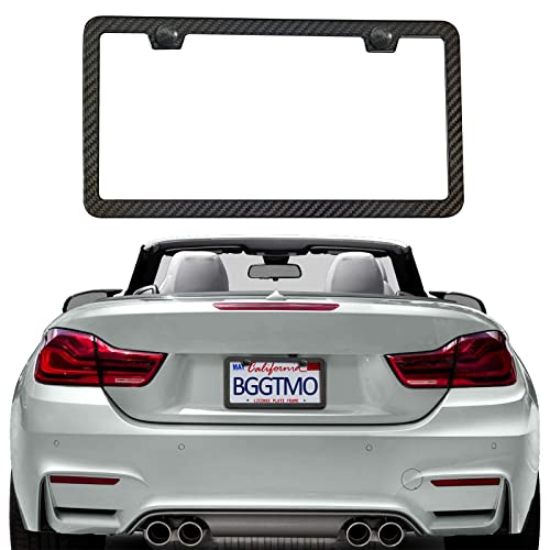 BGGTMO License Plate Frame Carbon Fiber - Stainless Steel License Plate Frames Handmade Covering 100% Real Carbon Fiber | Stainless Steel Tamper Proof License Plate Screws | Slim Frame Qty 1
