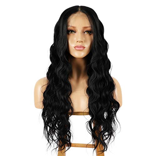 ALICE 13x6 Lace Front Black Wig, 22" Long Natural Wavy Synthetic Wig for Women, Pre Plucked with Natural Hairline and Baby Hair
