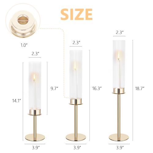 Ronasip Tall Hurricane Glass Candlestick Holders for Taper Candles Table Centerpiece Decor Wedding Christmas Home Celebration (18, Gold) by Ronasip - Image 4