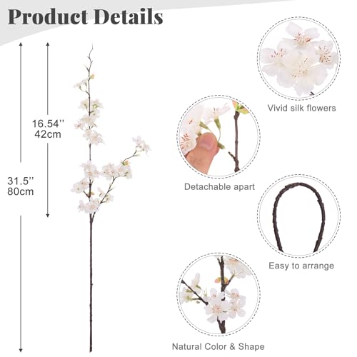 INXUGAO 6 PCS Faux Cherry Blossom Branches Decor 31.5 Inch Long Stems Fake Artificial Flowers for Home Indoor Decoration Vase Arrangement Living Room Table Bedroom Spring Decor by INXUGAO - Used condition - Image 2