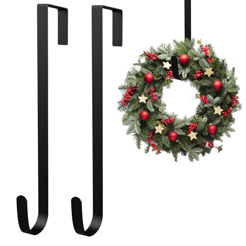 2pcs Door Hooks Christmas Metal Wreath Hanger Hook for Home Office Hanging Clothes (12 in/30cm)