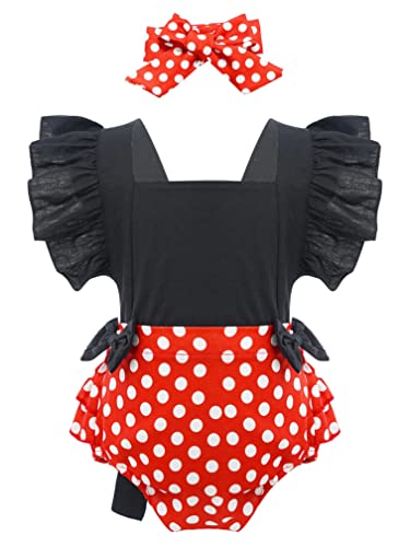 ranrann Pelele de Princesa Alicia Bebé Niña Flutter Mangas Romper Mameluco con Letra One y Corazón Dulce para Recién Nacidos Negro 6-9 Meses