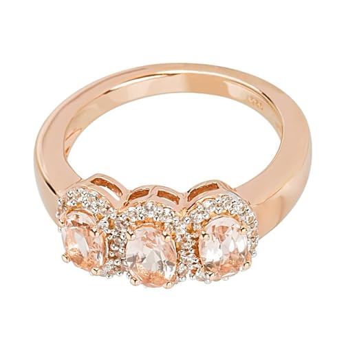 Pinctore Anel de prata esterlina 925 sobre morganita banhada a ouro rosa com pedra preciosa de zircã