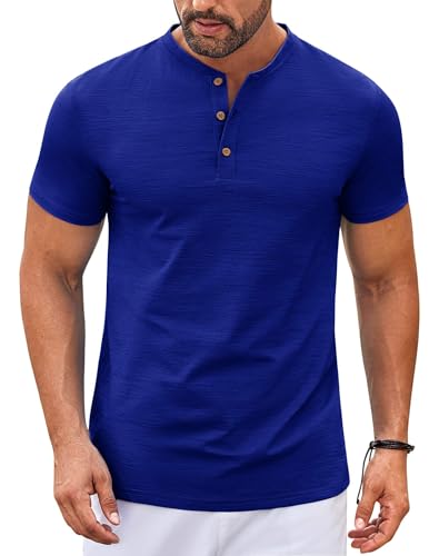 COOFANDY Mens Henley Shirts Short Sleeve Casual Stylish T Shirts Lightweight Summer Basic Tee Royal Blue
