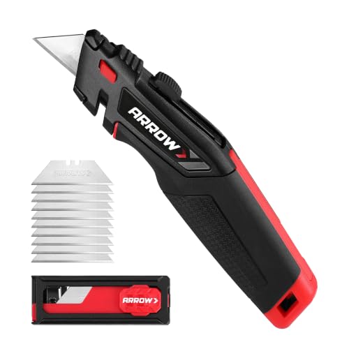 ARROW Retractable Utility Knife, Quick Change Box Cutter with 15 SK2 Blades