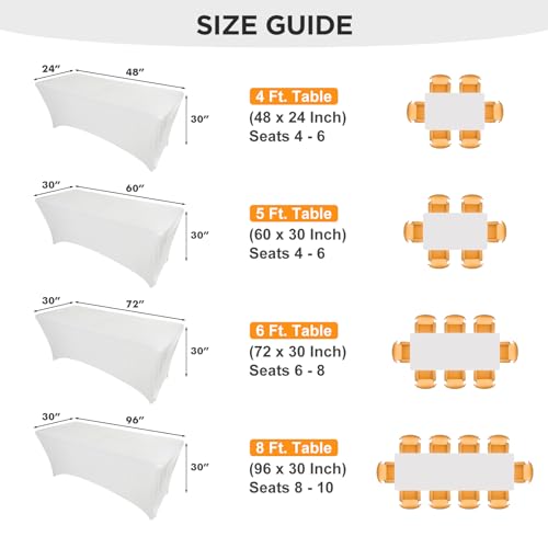 Image of SEPARO Spandex Table Cover 2 Pack 6FT White Fitted Tablecloths,Washable Wrinkle Resistant Stretch Table Cloth Rectangle for Party Hosting Supplies,Wedding Decorations,Vendor Display,Banquet