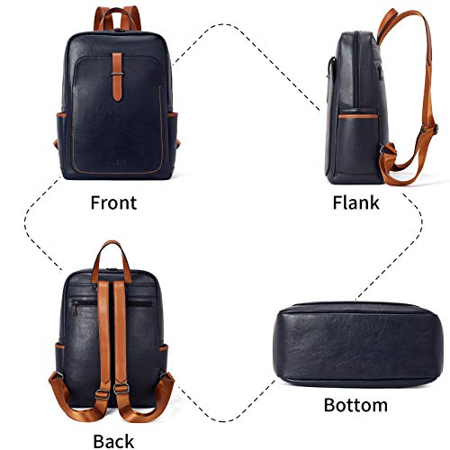 Bromen Leather Laptop Backpack For Women 15.6 Inch Computer Backpack College Travel Daypack Bag Navy #TOP1