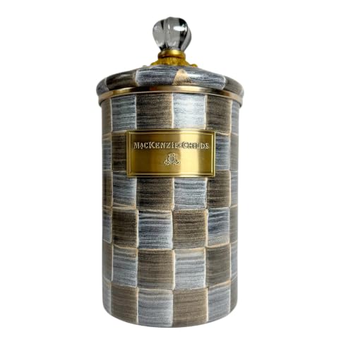 Image of MACKENZIE-CHILDS Enamel Canister, Large, Gray-and-Bronze Sophisticheck