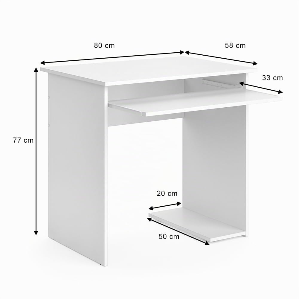 Vicco Scrivania Nick, Bianco, 80 x 58 cm | con ripiano estraibile per tastiera e supporto per unità di sistema