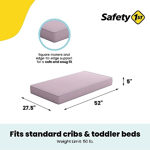 Image of Safety 1st Heavenly Dreams Baby Crib & Toddler Bed Mattress, Waterproof Cover, Firm, Fits Standard Size Cribs & Toddler Beds, Pink
