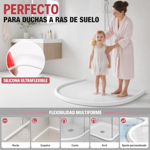 Miniatura 4 de Alophoty 100 Cm Barrera Agua Ducha Silicona - Perfil Silicona Ducha Autoadhesiva, Borde Plato Ducha, Plegable, Impermeable, Para Mampara De Ducha, Bañera, Lavabo, Encimera Cocina