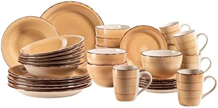 MÄSER Bel Tempo II 30-częściowy zestaw naczyń w stylu vintage dla 6 osób, ręcznie malowany serwis ceramiczny, kamionka, beżowy
