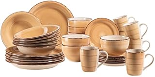 MÄSER Bel Tempo II 30-częściowy zestaw naczyń w stylu vintage dla 6 osób, ręcznie malowany serwis ceramiczny, kamionka, beżowy