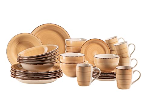 MÄSER Bel Tempo II - Vajilla de cerámica pintada a mano, 30 piezas, para 6 personas, color beige