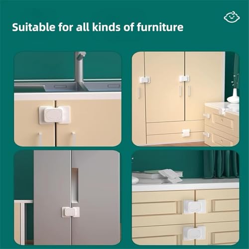 Image of KPNG Baby Guard, Drawer Lock, Child Lock, Baby Safety Lock, Stopper, Earthquake Prevention, Suitable For Refrigerators, Won't Damage Furniture, Easy Installation (Pack Of 2, Flat Angle Lock, White)