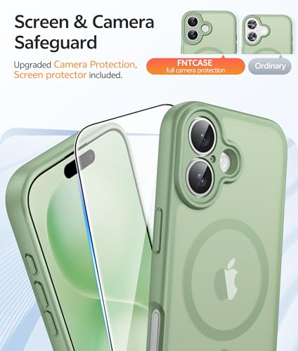 Image of FNTCASE for iPhone 16 Plus Case: [Compatible with Magsafe] Integrated Silicone Phone Cases with [Full Camera Protection] [Screen Protector] Military Grade Shockproof Protective Cover - Light Moss