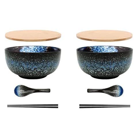 Keramische Japanische Ramen-schüssel Sets, 1100 ML große Suppenschüssel Mit Deckel Und Löffel Cover