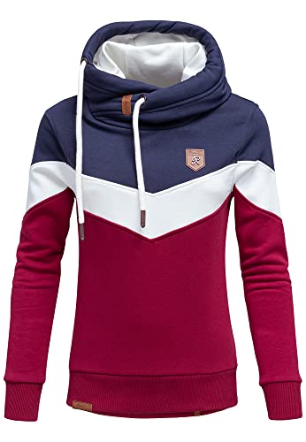 REPUBLIX Damen Kapuzenpullover Sweatjacke Pullover Hoodie Sweatshirt RD-006 Navyblau/Weiß/Bordeaux XL