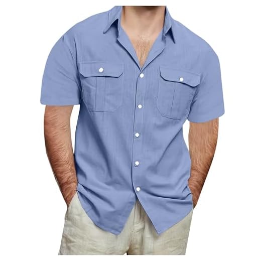 Chemise à Manches Courtes en Lin et Coton pour Homme Bouton Manchette Décontracté Chemises Grande Taille Ample Chemisier Hommes Top de Plage Classique Chemisier Respirant Haut Tops Shirt Pas Cher